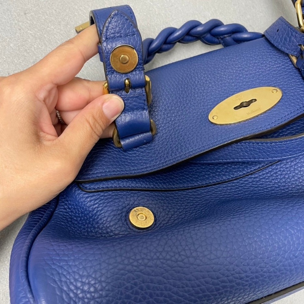 Mulberry Alexa Satchel Bag Blue Pebbled Leather Gold Hardware Dust Bag Excellent - Picture 10 of 11